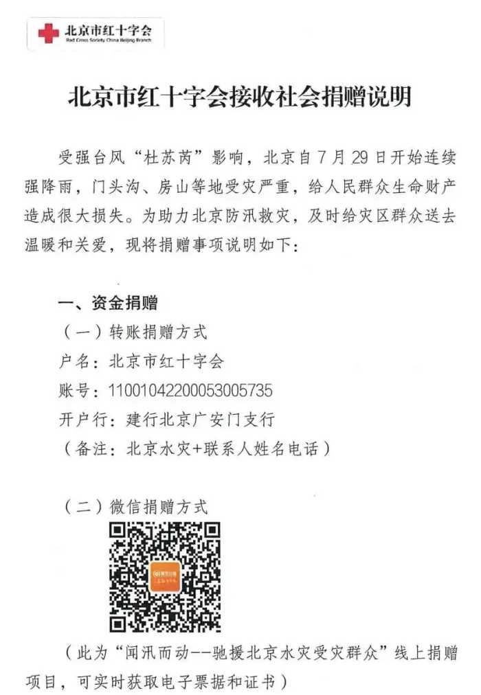 为强降雨受灾群众捐款捐物！北京红十字会公布捐赠渠道